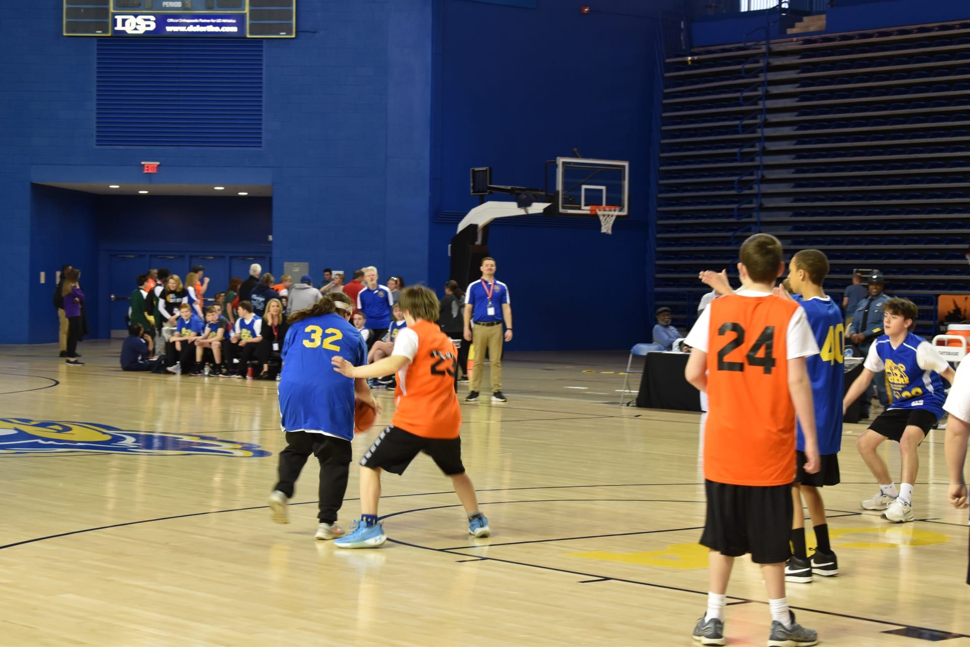 Basketball players in motion