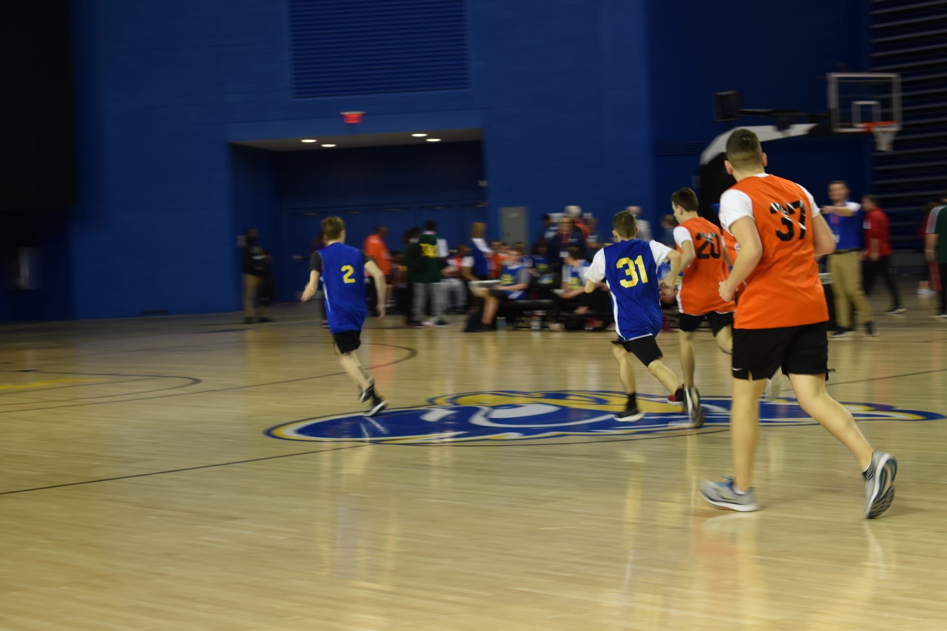 Basketball fast break action