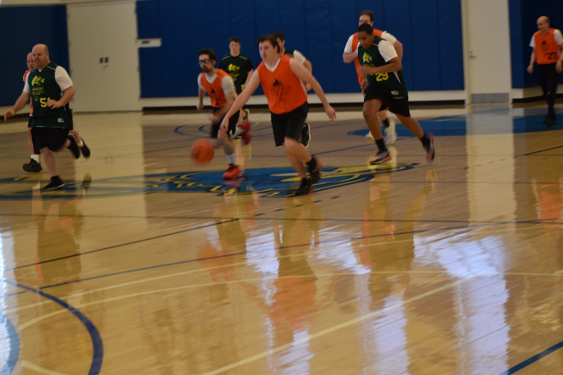 Basketball team in action