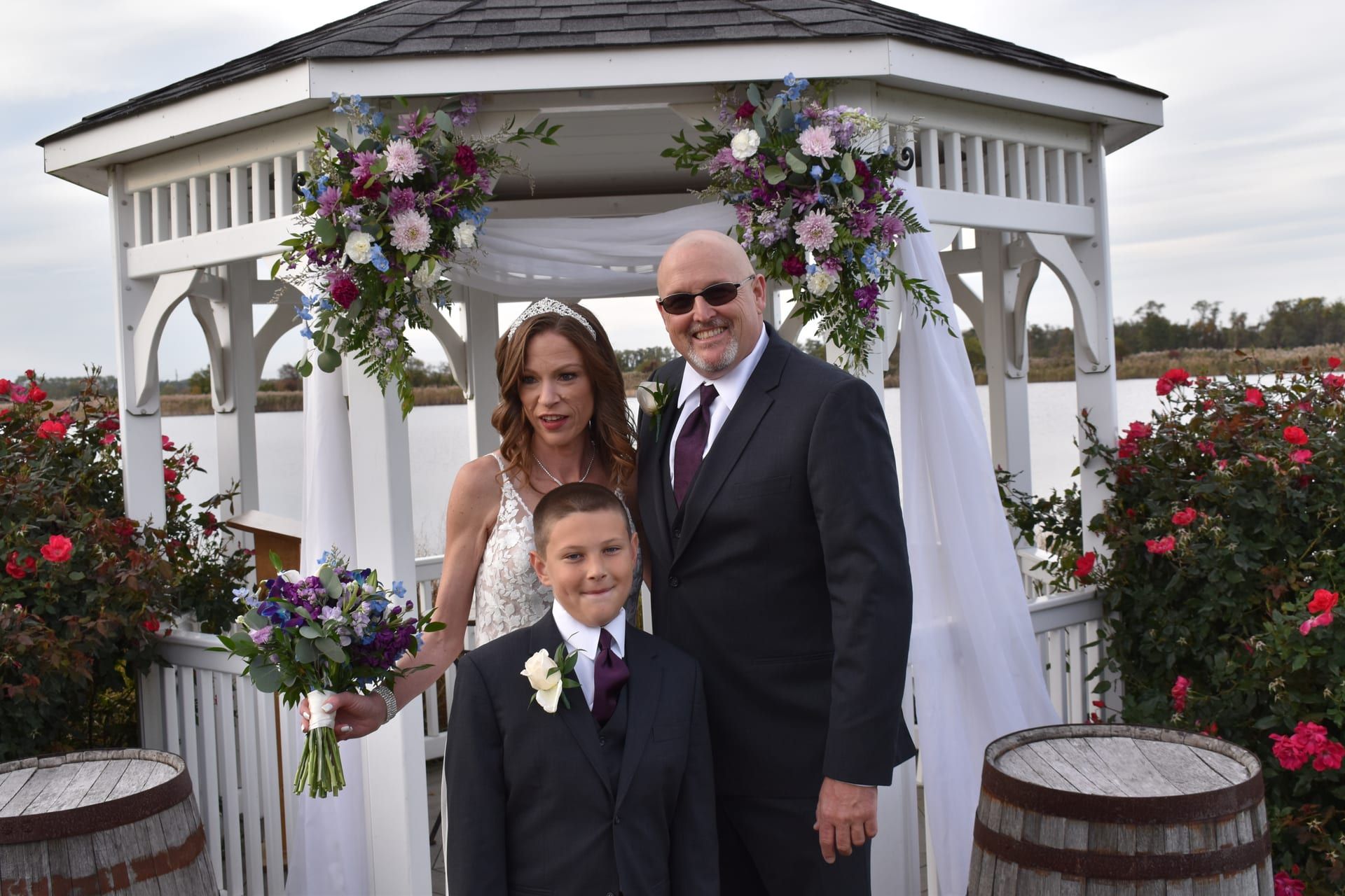 Family portrait at decorated gazebo