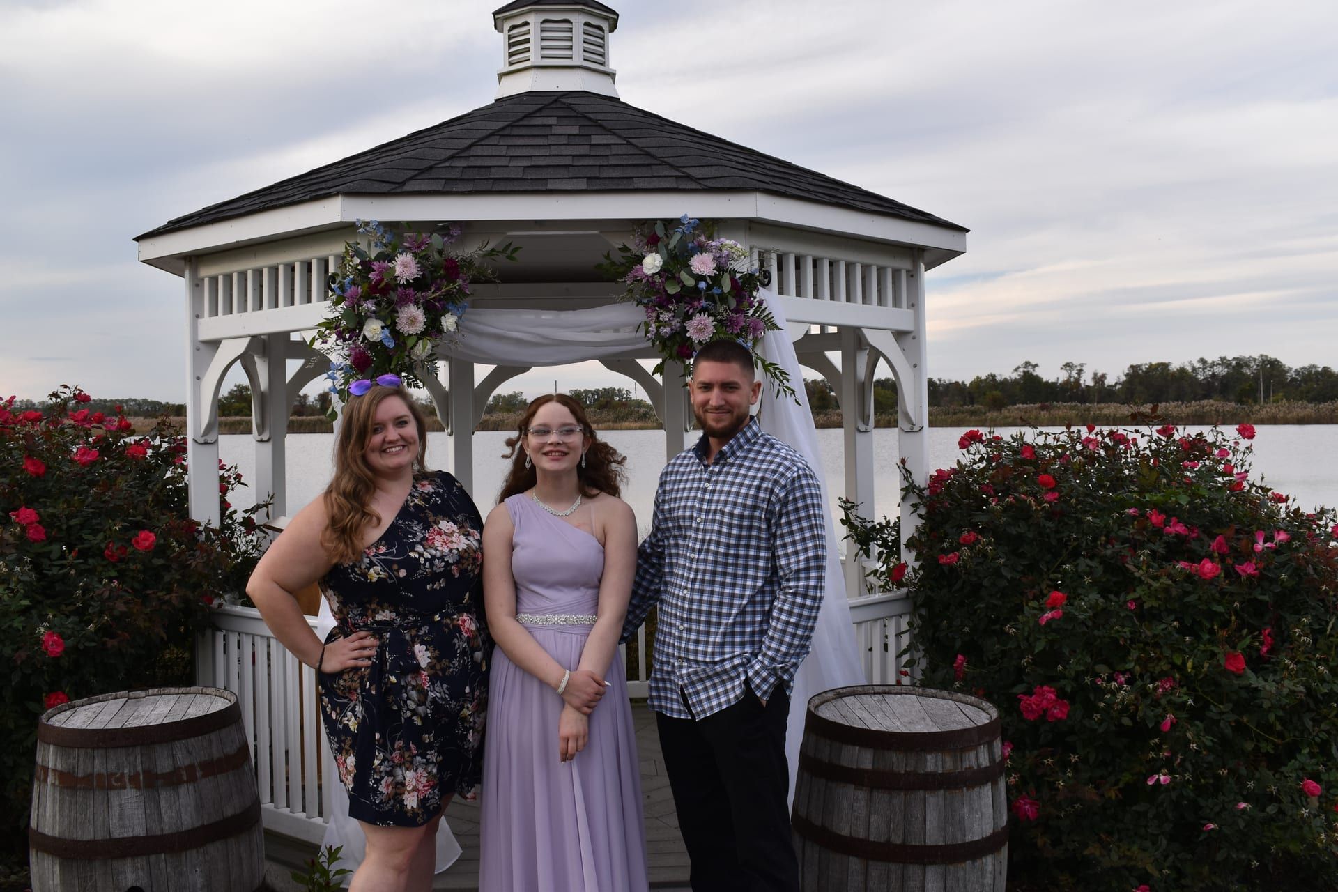 Guests gathered at wedding gazebo